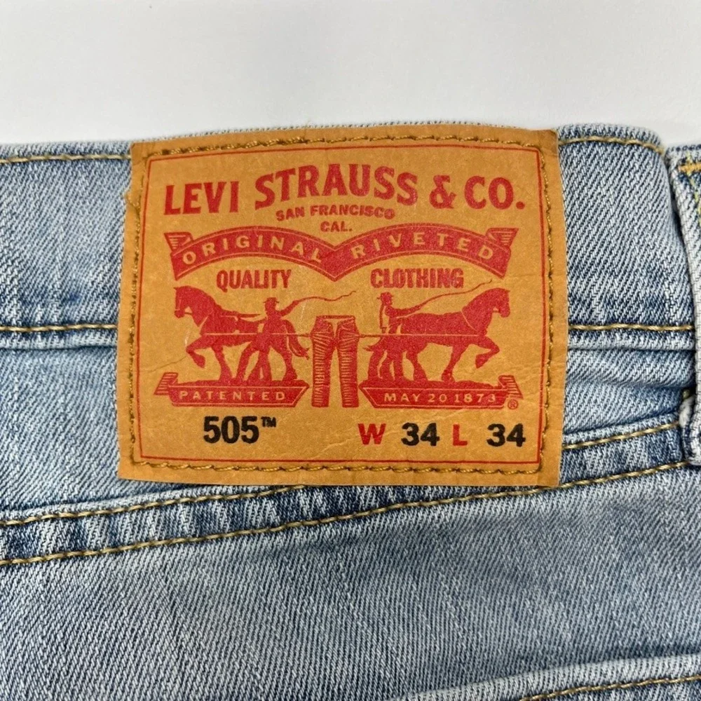 Levi's 505 Regular Fit Straight Leg Light Wash Blue Jeans 34x34 Streetwear